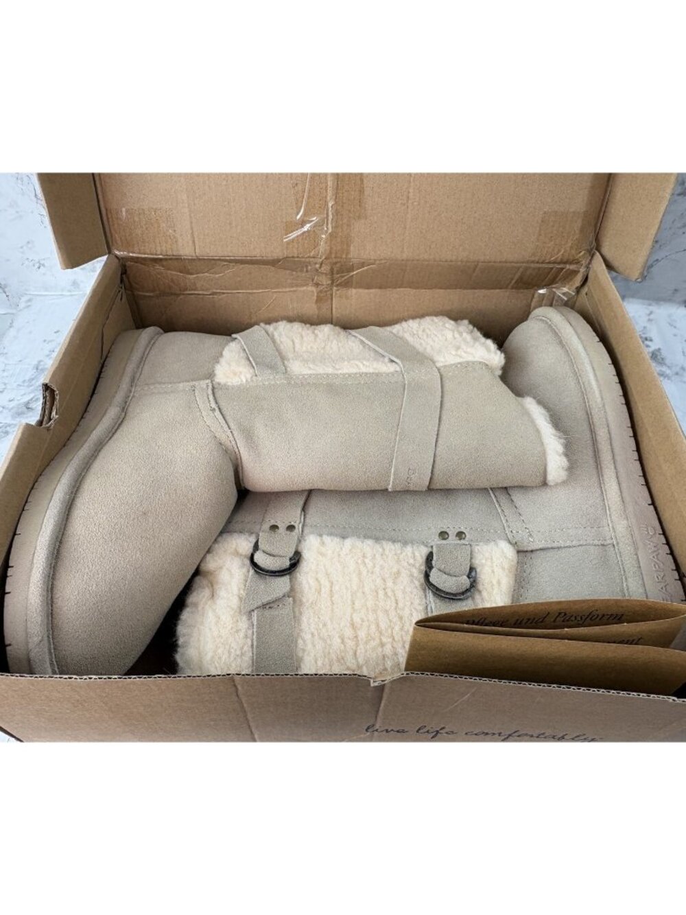 *New Bearpaw Mid Calf Boots Shearling Wool Lined Womens US 10 Tan Suede Leather - Picture 2 of 13